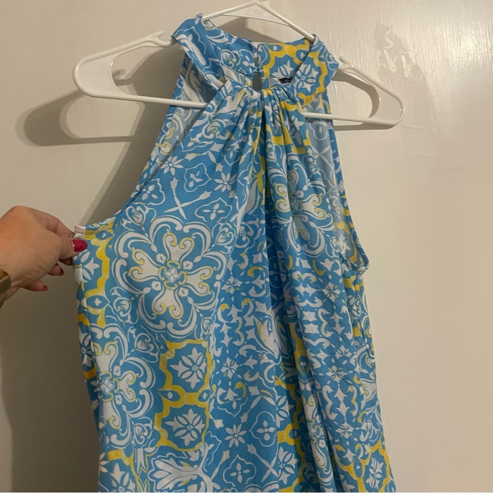 Ann Taylor Floral Blue and Yellow Top